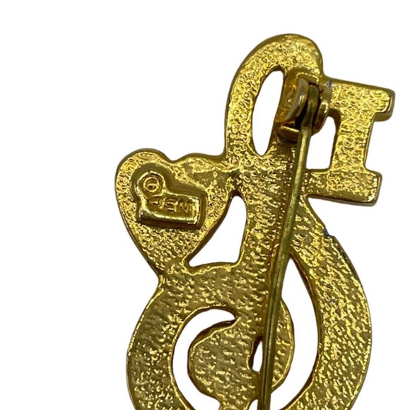 Vintage Gold Tone Treble Clef I Love Music Enamel Red Heart Brooch - Picture 3 of 5